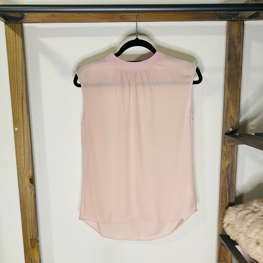 Vince Silk Rib Trim Shell Top, small, pink
